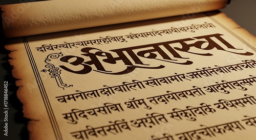 Ancient Sanskrit Religious Text Scroll.