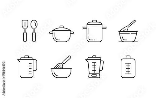Cooking and Kitchen Utensils Vector Line Icons Set