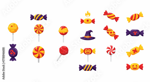 Halloween Candy Assortment Colorful Sweet Treats Vector Style Holiday Celebration high quality professional