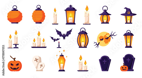 Halloween elements collection festive vector various spooky objects for autumn celebration high quality professional