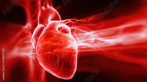 Abstract Representation of Human Heart in Vibrant Red Colors