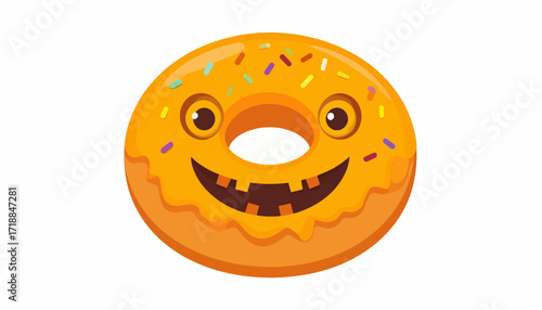 Whimsical Halloween Donut Illustration with Festive Sprinkles and a Jack-o'-lantern Smile