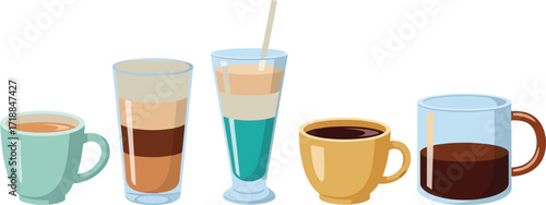 Coffee drinks mugs beverages cappuccino latte vector art