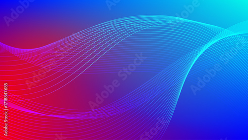 Wavy blended lines with red blue cyan gradient mesh abstract background nice for wallpaper or banner