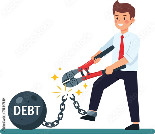 Man cutting debt chain financial freedom debt management