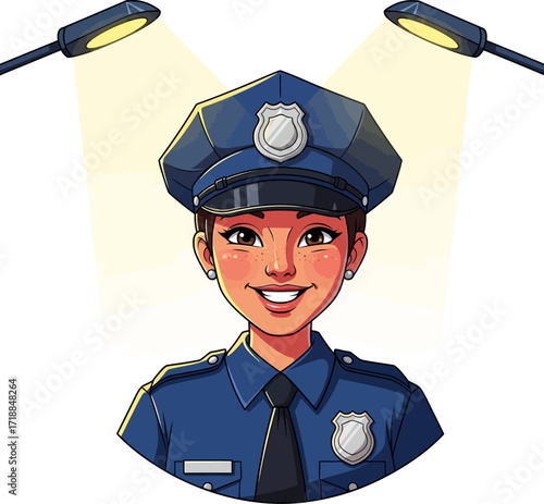 smiling policewoman a bright, approachable cartoon illustration, isolated on transparent background