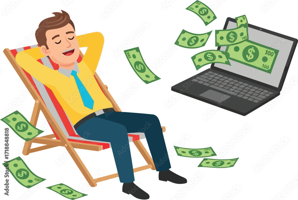Passive income online money laptop business man relaxation