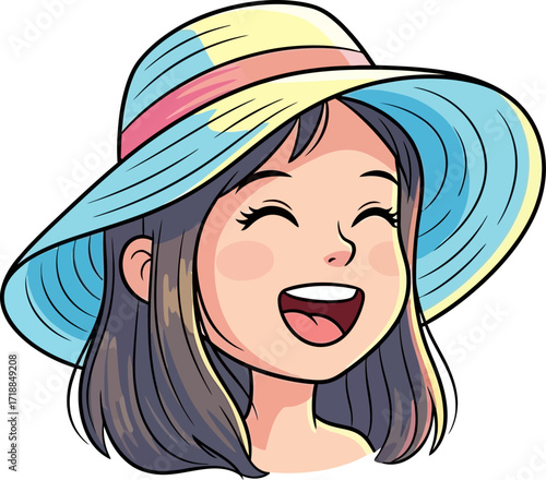 summer joy a girls radiant laugh under sunny skies, isolated on transparent background