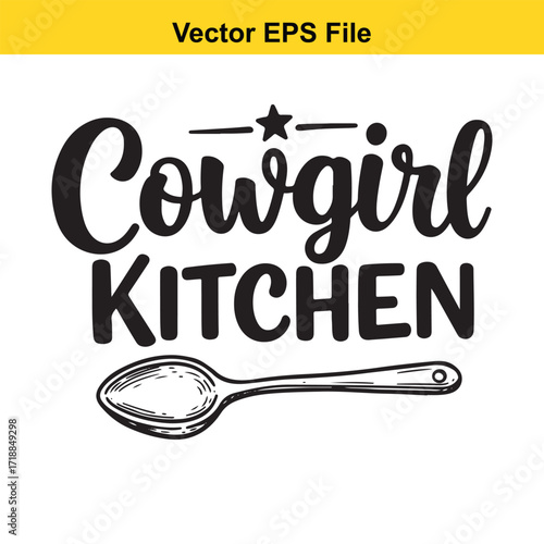 Vector art of cowgirl kitchen text with spoon illustration