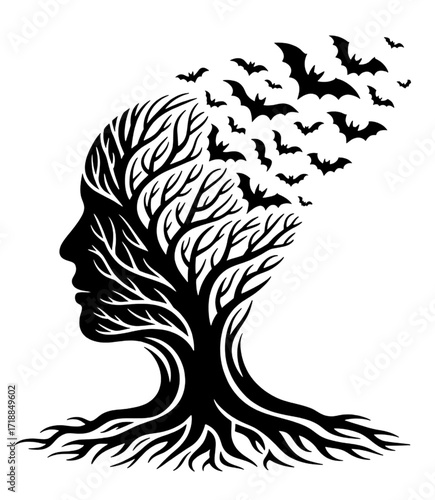 A unique and conceptual black and white vector illustration