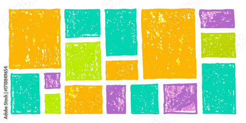 Colorful hand drawn rectangles and squares in a playful arrangement with a crayon texture