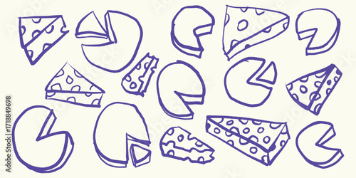 Italian style Cheese hand drawn vector illustrations in grunge chalk or charcoal rough doodle sketch style.