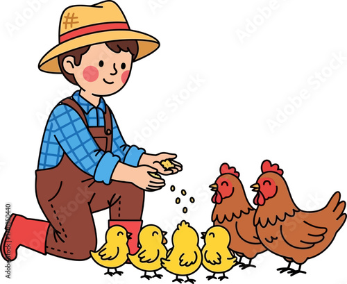 tender care a farmers gentle kindness to chicks and hens, isolated on transparent background