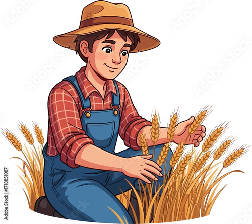 the farmers golden touch a cartoon of wheat harvest and rustic charm, isolated on transparent background