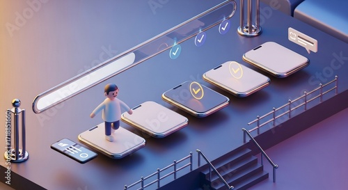 Digital Transformation Journey - A 3D Rendering of a Person Navigating Technology.