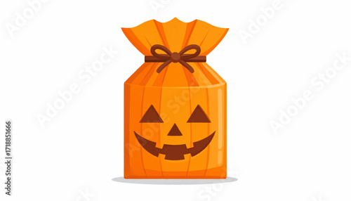 Happy Halloween Candy Bag with Jack-o-Lantern Face - Vector Illustration