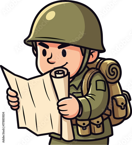 the young soldiers strategic journey charting a course to victory, isolated on transparent background