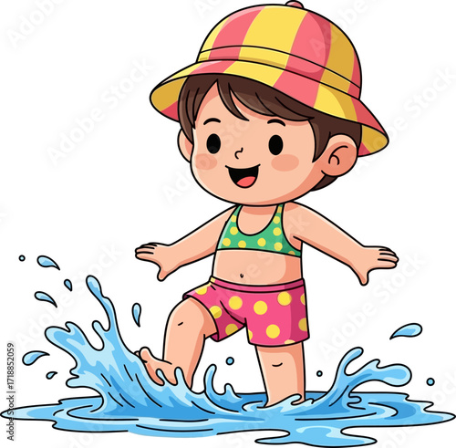 toddlers splashing joy a sunny day prank, isolated on transparent background