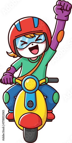 triumphant scooter rider a joyful cartoon adventure, isolated on transparent background