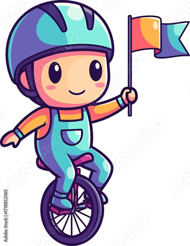 triumphant unicyclist a little champions joyful ride, isolated on transparent background