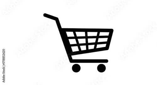 Simple black and white illustration of a shopping cart, isolated on white background.