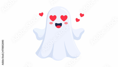 Cute Ghost with Heart Eyes Cartoon Character for Halloween and Love Themes