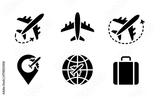 Travel and Aviation Black Icons Set