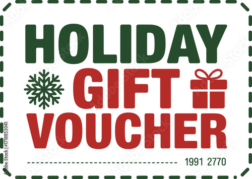 Festive holiday gift voucher coupon with bold christmas typography and icons