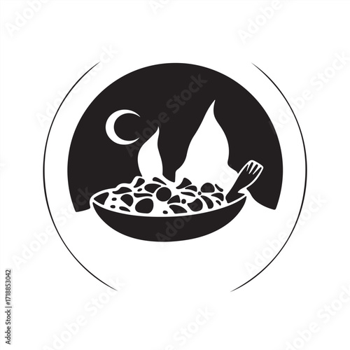 Vector style black and white logo with a silhouette of Turkish food on a white background. 