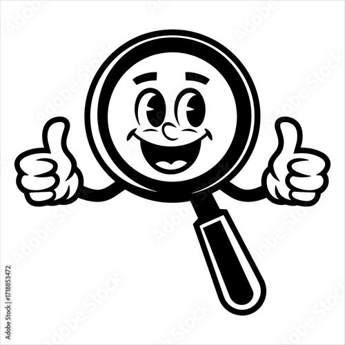 Happy Magnifying Glass Mascot, Cartoon Detective Vector, Thumbs Up Illustration