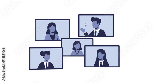 Virtual Meeting Illustration Depicting Remote Team Collaboration and Communication for Online Business, Corporate Training, and Digital Marketing Campaigns