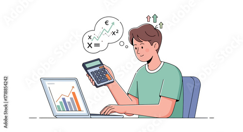 Illustration of a Young Accountant Analyzing Financial Data and Planning for Business Growth, Ideal for Finance Articles and Investment Guides.