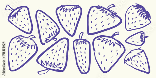 Italian style Strawberry hand drawn vector illustrations in grunge chalk or charcoal rough doodle sketch style.