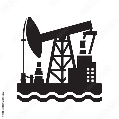 oil rig vector silhouette sketch art logo design idea illustration. Industry abstract icons set collections