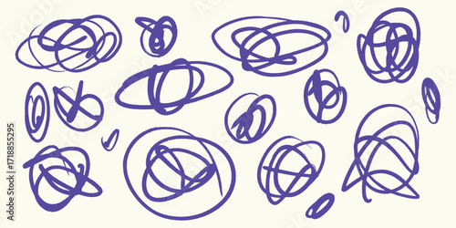 Italian style Abstract Circles Doodles hand drawn vector illustrations in grunge chalk or charcoal rough doodle sketch style.