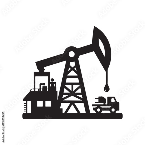 oil rig vector silhouette sketch art logo design idea illustration. Industry abstract icons set collections
