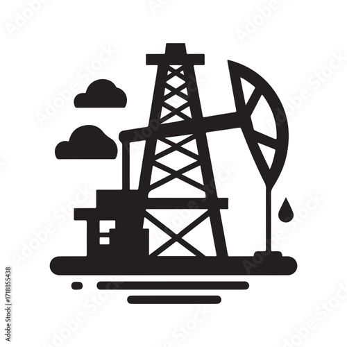 oil rig vector silhouette sketch art logo design idea illustration. Industry abstract icons set collections