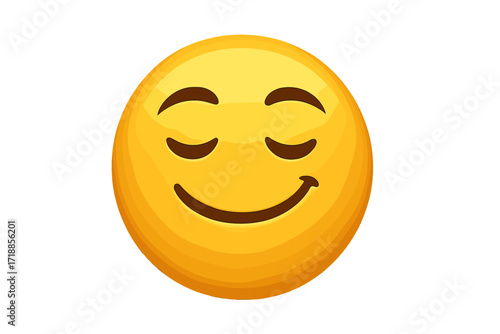 Proud emoticon with a confident smile. Relieved face emoji icon vector illustration. Satisfied, pleased, or smug smiley character. Self-assured and content expression design.