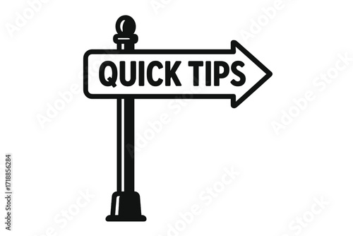 Quick tips vector icon on a road signpost. Helpful information & advice concept. Fast solution & suggestion symbol. Guidepost arrow pointing forward for business help & tricks.