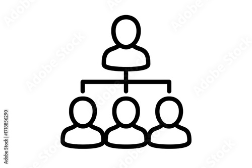 Hierarchy teamwork management. Business structure. Organization chart. Corporate leadership concept. Manager and employee team. People connection. Outline vector icon symbol.