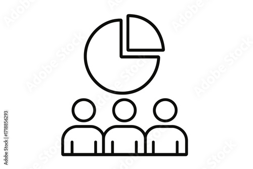 Public opinion poll icon. Market research data. Demographics statistics. Target audience segmentation. People group with pie chart. Infographic analysis for business report.