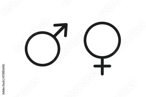 Male and female gender symbols icon. Man and woman sex sign. Simple vector pictogram for web design. Minimalist line art graphic. Relationship, heterosexual concept.