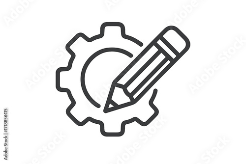 Edit settings icon. Customization and configuration symbol. Gear and pencil pictogram. Development, engineering, and design concept. Workflow optimization and creation process.
