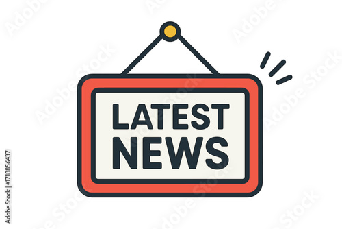 Latest news hanging signboard vector illustration. Breaking news announcement concept. Information, update, notification, and alert icon for web banner or online media background.