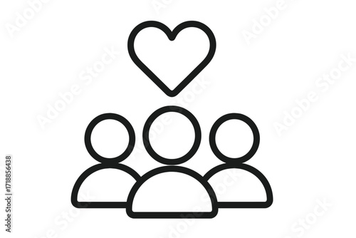 User engagement and loyalty icon. Group of people with a heart. Concept of community, charity, donation, customer care, satisfaction, teamwork and social connection. Vector.