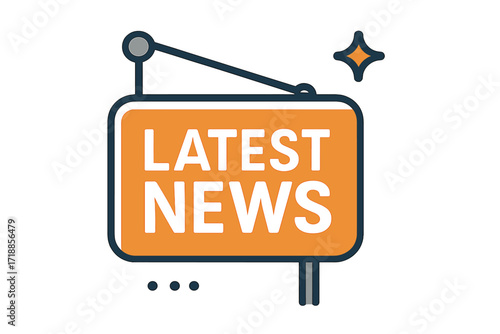 Latest news signboard vector icon. Breaking news and important announcement concept. Media communication and journalism banner for website or app. Flat modern illustration.