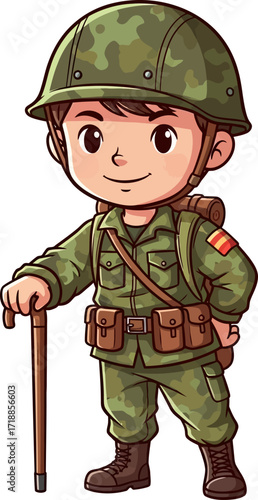 veterans peaceful stroll a cartoon soldiers reflective journey, isolated on transparent background