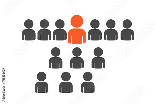Standing out from the crowd. Different person icon. Leadership and individuality concept. Unique character in a group of people. Recruitment, promotion, chosen one metaphor.