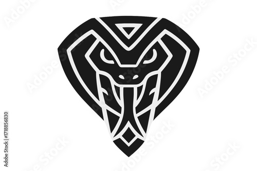 Cobra head logo vector icon. Stylized geometric serpent mascot emblem. Tribal snake tattoo design. Black and white viper symbol. Abstract reptile graphic for an e-sport team.