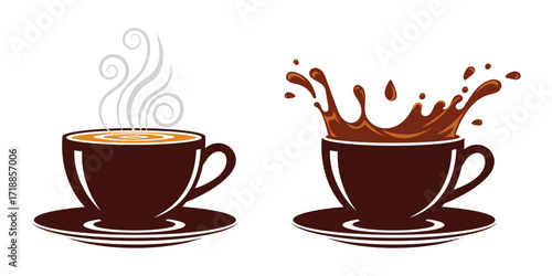 Hot Coffee Cup and Splashing Coffee Vector Illustration 